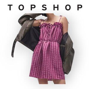 Topshop Textured Mini Chuck On Strappy Plaid Dress Pink Purple Size M NWOT